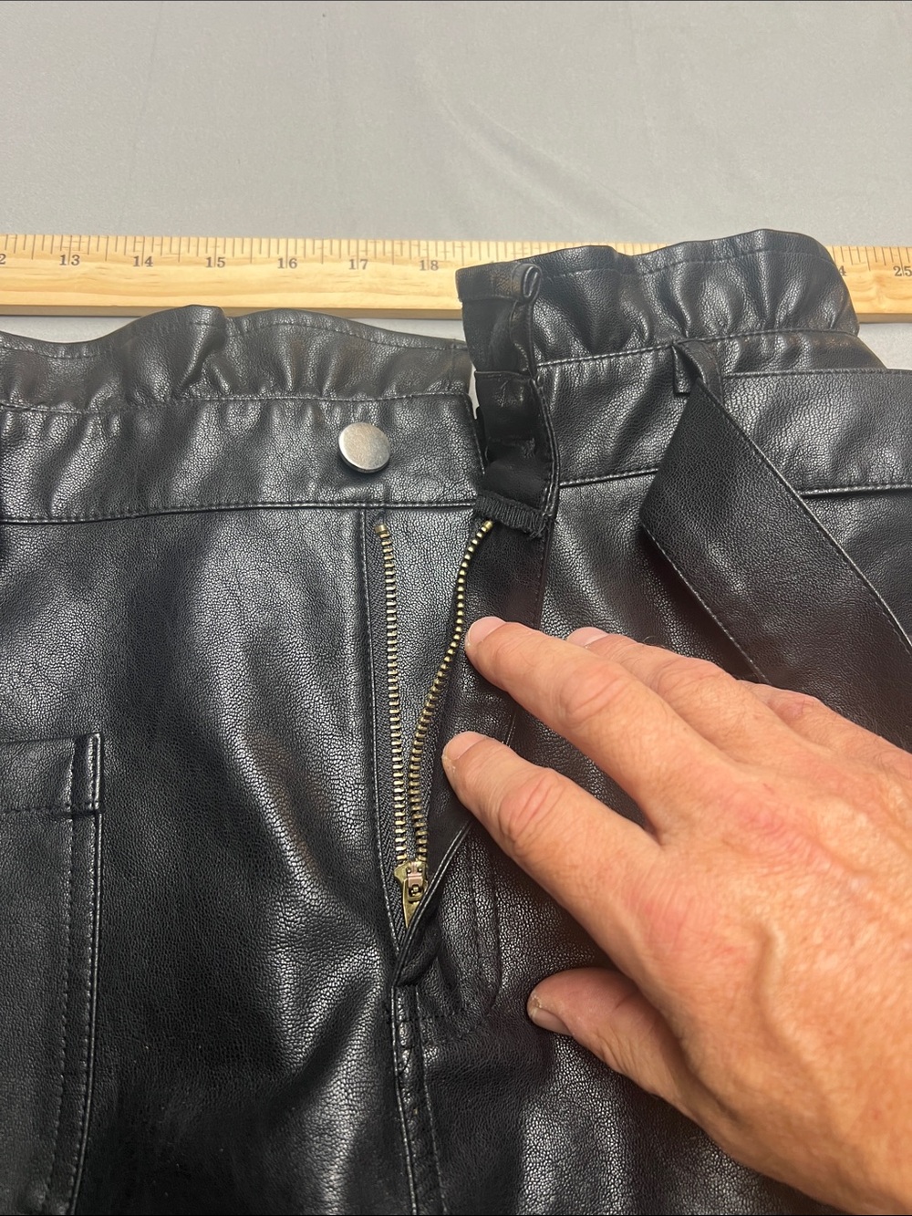 Blue Rain Black High-Waist Faux Leather Paperbag Shorts with Self-Tie - Picture 6 of 11
